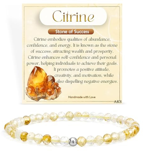 Farfume Citrino Éxito Pulseras de Cuentas para las Mujeres, Mini 4mm Cristal Plata de Ley 925 Piedra Natural Elástica, Joyería Chakra Regalo Delicada