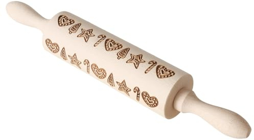 Boltze Home Gravierter Nudelholz mit Weihnachtsmuster Bakery