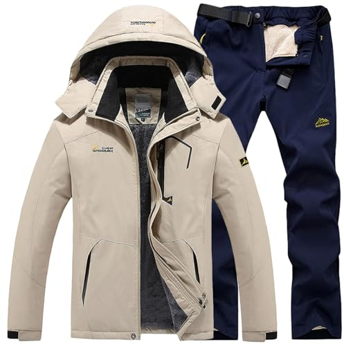 Generisch Skianzug Herren 2 Teilig Set Winddicht Schneeanzug mit Kapuze Skibekleidung Set Wasserdicht Ski Anzug Männer Winter Warm Skijacke Und Hose Thermoanzug Winterjacke Fleece Lined Windjacke