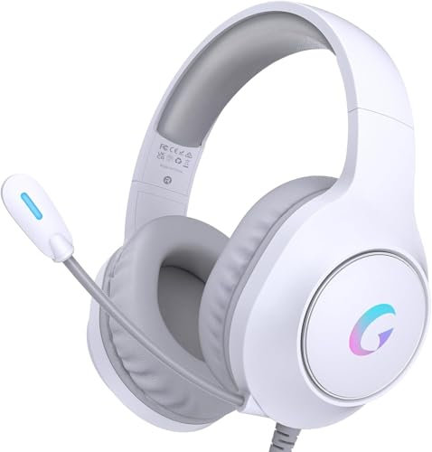 KAPEYDESI Casque Gaming pour PS5, PC, PS4, Casque Gaming avec Microphone, Casque de Jeu RVB avec Son Surround pour Mac, Switch, Xbox Series, Blanc