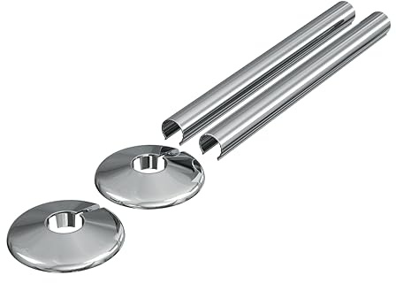 Chrome Metal Clip-On Radiator Pipe Covers & Collars - 15mm (2 Pack)