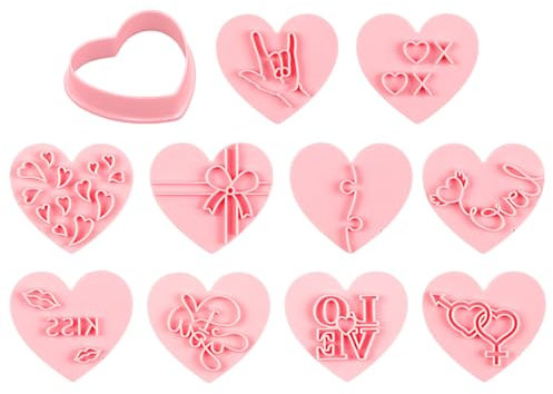 NIDHFG 10 Pieces Of Heart-Shaped Cookie Stamp, 3D Plastic, Creative Personality, Kitchen Baking Tools, Valentine'S Day Cookie Press Props.