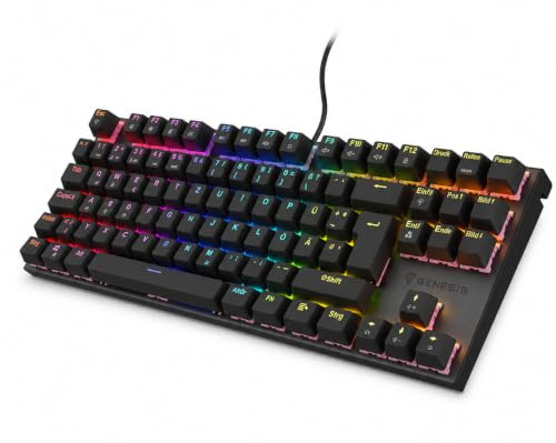 Genesis Thor 303 TKL Teclado Mecánico Gaming QWERTZ, Brown Switch Gaming Keyboard 80%, Outemu Brown, Hot-Swap, Iluminación RGB, 88 teclas, Anti-Ghosting, USB-A, Negro