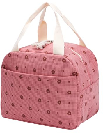 Risipu Insulated Lunch Bag for Women Kids Reusable Leakproof Children's Cooler Bag Lunch Box Bags for Girls Work School BBQ Picnic (Pink-Flower)