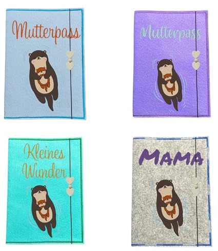 Mutterpasshülle Filz Otter mit Baby – personalisiert bestickt – Schwangerschaftsgeschenk – Hülle mit Ultraschallfach – Handmade – Mutterpass Etui – Baby – Zwillinge – Kleines Wunder