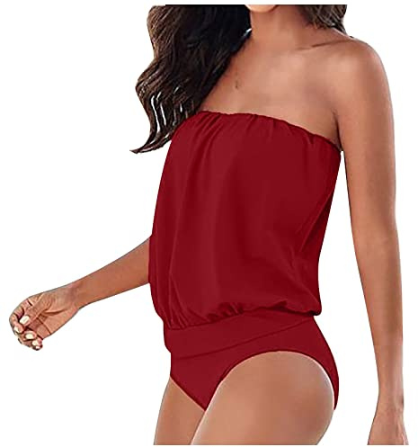 Maillot De Bain Femme 1 Pieces Grande Taille Transbronzant Maillot De Bain Shorty Menstruel Shorty Ronde Bikini Amincissant Piscine Tankini Swimsuit Mes Commandes(Rouge,L)