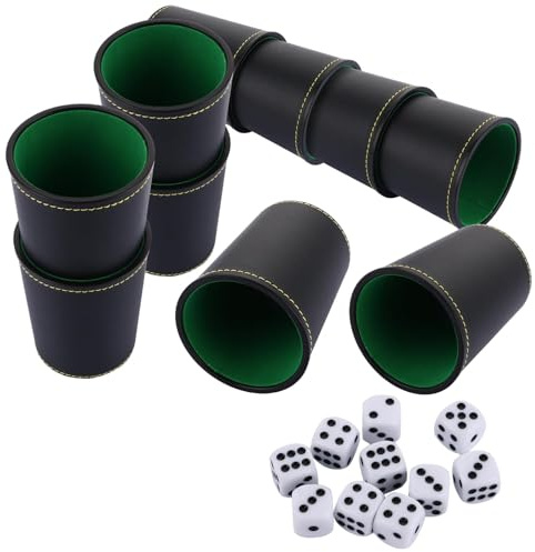 LOLYSIC Würfelbecher Set, 10 Würfelbeche mit 50 Würfeln, Leder Würfelbecher, Schocken Set, Knobelbecher Leder, Würfelspiele, Brettspiele, Bar, Heimspiele, Reisespiele für Erwachsene