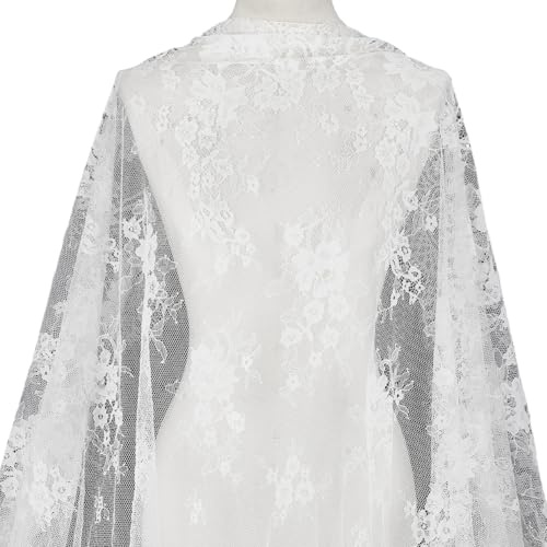 CABODYALS 3 m 168cm Weiße Wimpernspitze Besticktes Blumenmuster Stoffmaterial Netz Durchsichtig Vintage Weicher Dekostoff Zum Nähen Herstellen von Hochzeitskleidung Kleiderdekor DIY Bastelbedarf