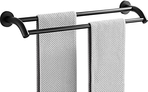 Thickened Bathroom Towel Rack Black Single & Double Pole No Nail Adhesive Matte Finish 50cm Space-Saving nizer for Towels and Accessories