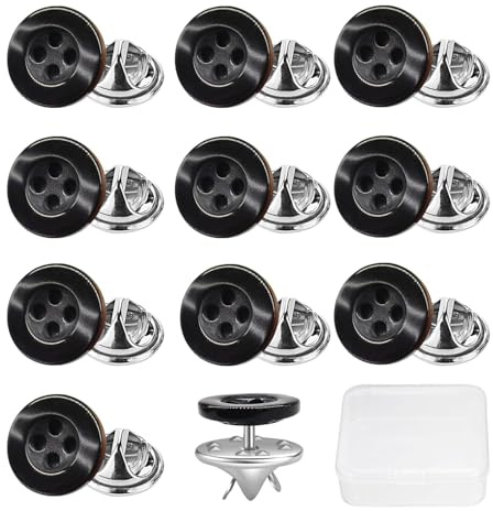 RUISPEED 10 Sets 11.5mm Black Snap Fasteners No Sewing, 4-Hole Resin Buttons for Adhesion, Removable & Reusable, Ideal for Clothing Repair & DIY (Black)