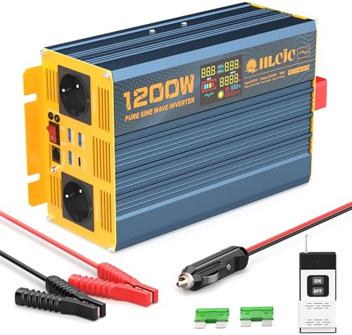 HLCJC Spannungswandler 1200W/2400W Reiner Sinus- Wechselrichter 12V auf 230V