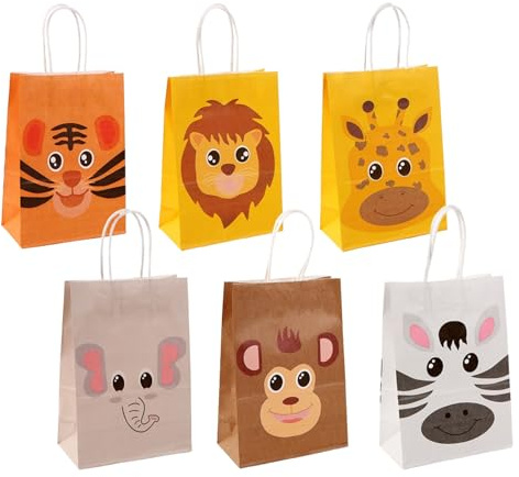 Galenecx 6 Stück Geschenktüten, Tierische Papiertüten Partytüten, Papiertüten Kindergeburtstag, Papier-Geschenktüten mit Griffen, für Kindergeburtstag Shower Halloween und Weihnachtsfeiern
