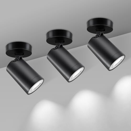 GY Foco LED de techo negro 1 luces – Lámpara de techo redonda moderna orientable 360° – Spot GU10 sin bombillas – Iluminación interior para cocina, pasillo, 3 unidades