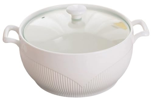 Csafyrt Soup Tureen 2600ml Round Ceramic Serving Bowls with Lids Heat-Resistant Soup Bowls with Handles Microwave Safe for Restaurant Home Kitchen