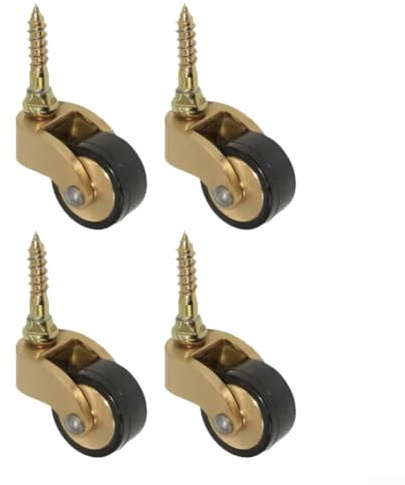 GLFLOW Lot de 4 roulettes pivotantes à 360° en laiton massif avec roulement silencieux, roues robustes dorées et noires pour meubles, canapés, tables de 25 mm