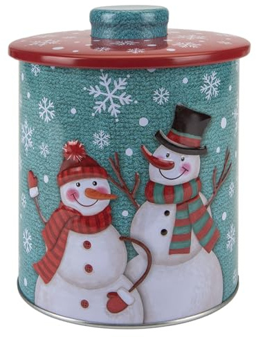 VFM e-Store - Christmas Biscuit Tin Snowman Themed Design X 1 Stocking Filler Xmas Present Celebration Festive Winter Ornaments - 15. 5cm Christmas Themed