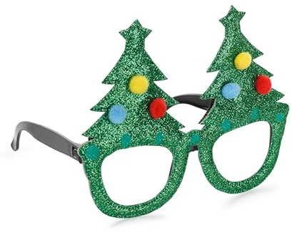 Libetui Kostümbrille Tannenbaum Weihnachten Partybrille funkelnde Spaßbrille Weihnachtsfeier Weihnachtsmarkt Grün Unisex Unigröße 15cm