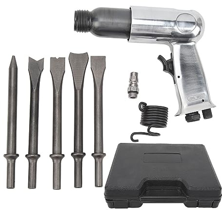 Kit martello pneumatico per carichi pesanti, scalpello pneumatico con 5 punte da trapano, martello pneumatico per riparazione auto, rimozione ruggine pastiglie freno, taglio (Canna media da 190 mm)