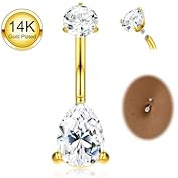 Morfetto 14G Navel Piercing, Guld, Kirurgiskt Stål, Silver, Allergivänlig, 10/12 mm, Zirkonia Pärla, Rostfritt Stål