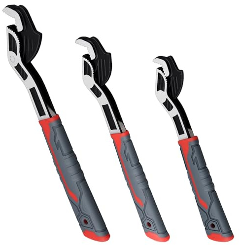 TAICHEUT Lot de 3 clés à pipe auto-réglables, en acier CR-V, multi-fonctions, clés autobloquantes pour cuisine, salle de bain, réparations d'espace étroit