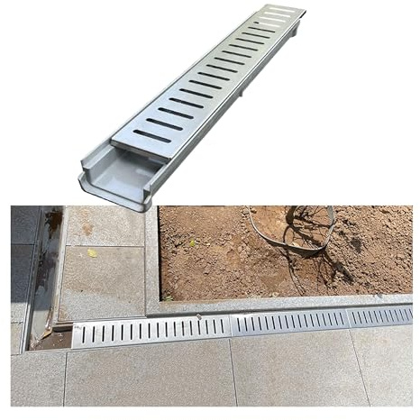 LCUVIMPEX Caillebotis galvanisé à Usage intensif, Kit de Drainage tranchée 60x10x(4-10) cm Canal en résine avec Grille Acier Inoxydable(60x10x6cm)