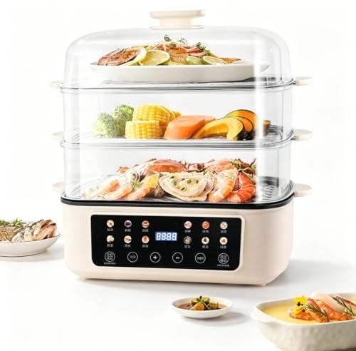 60L Multifunktionell Elektrisk Ångkokare, 1500W Stapelbar Kokkärl | Touchkontroll Allt-i-ett Ångkokare med Fulla Tillbehör, Non-Stick Bas & Skydd mot Överhettning
