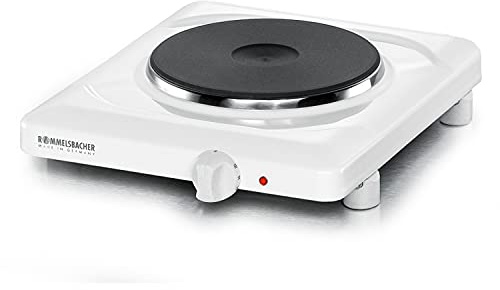 Rommelsbacher Einzelkochplatte- Made in Germany, Gussheizplatte 180 mm stufenlos regelbar, Überhitzungsschutz, 1500 Watt THL1597 Weiß Feueremailliert