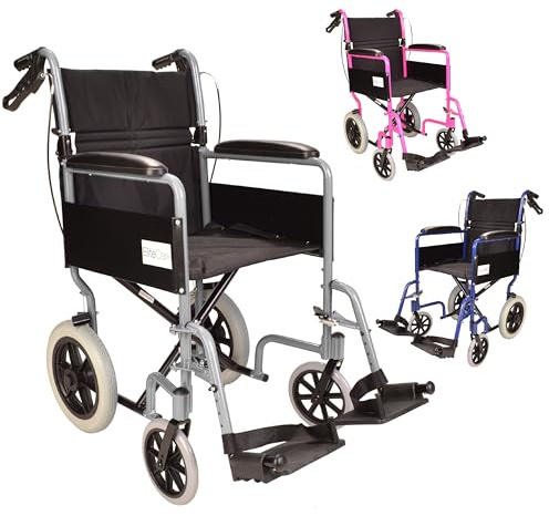 Lightweight Aluminium Folding Transit Travel Wheelchair with handbrakes - Weighs only 11kg ECTR01 (Silver)