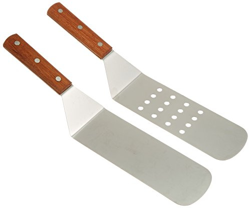Grill, Dump Truck, Stainless Steel, Riveted Smooth Wooden Handle, Commercial Grade, a Perforated Solid Spatula, 2-piece Set