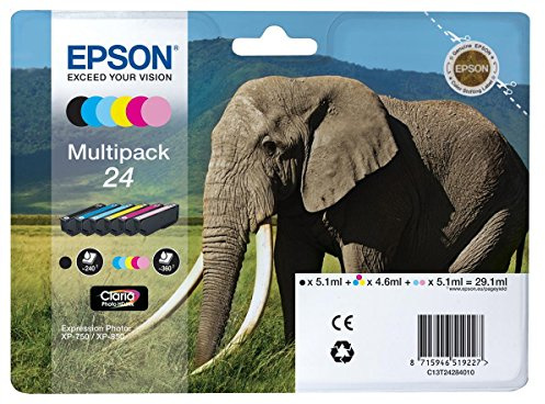 Epson Original T2428 Elefant, Claria Photo HD Tinte (hochauflösende Fotodrucke, Multipack 6-farbig) (CYMK + Light cyan, Light magenta), Schwarz, Cyan, Light Cyan, Magenta, Light Magenta, Gelb