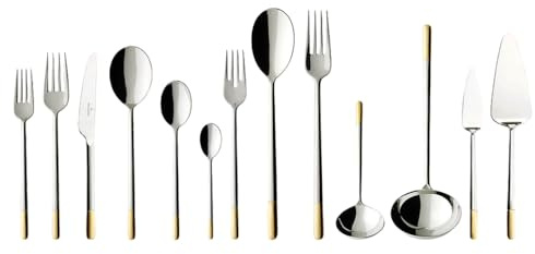 Villeroy & Boch - Ella Set de Cubiertos 113 Piezas Plata, Apto para Lavavajillas, Cubertería 18/10, Cubertería, Cubertería Dorada Platino, Acero Inoxidable