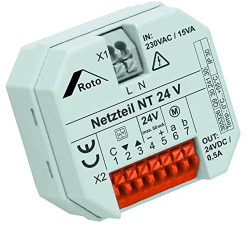 Orginal Roto Netzteil 24V 0,5A Für Bedienung von 24-V-Antrieben erforderlich Unterputz 58 mm Wandeinbau Anschluss von Regensensor oder Thermostatschalter möglich ZEL STG NT24V Weiß