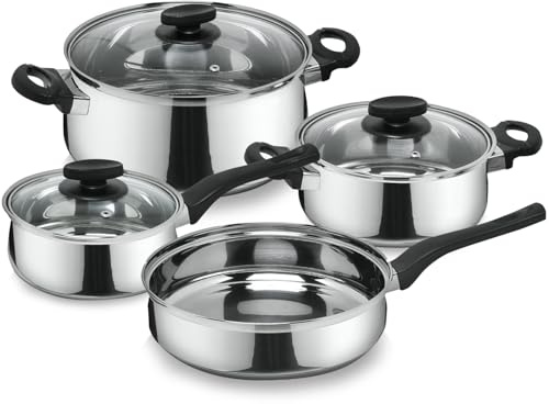 Magefesa Deliss - Batería de Cocina de 7 Piezas, Acero Inoxidable, Asas de Baquelita, Apta en todo Tipo de Cocinas, Inducción, Acabado Pulido Espejo
