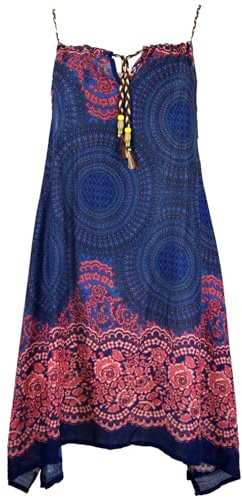 GURU SHOP Mandala midiklänning, axelbandsklänning, strandklänning för starka kvinnor, damer, röd, syntetisk, storlek: en storlek, lång & midiklänningar alternativ klädsel, Blå/fuchsia, En Storlek