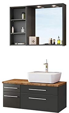 möbelando Waschtisch-Set Badezimmer Waschplatz Gästebad Handwaschplatz Bad Set Davos VII Graphit/Grau-Matt