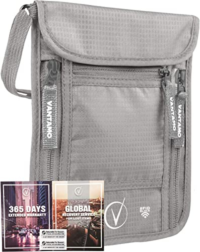 Vantamo Brustbeutel für Reisen, Flache Reisepass Tasche mit RFID-Schutz, Wasserabweisend & Verstellbarem Gurt, Praktischer Brustbeutel Herren & Dammen für Geld, Karten, Ausweise & Reisedokumente