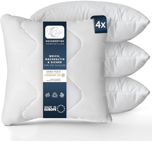 Moon Feeling 4er Pack Gesteppte Füllkissen Innenkissen Sofakissen Kopfkissen 50x50 cm extra fest gefüllt mit Reißverschluss 95° waschbar