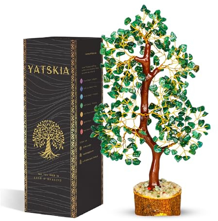 YATSKIA Green Aventurine Gemstone Tree Natural Stone Feng Shui Wire Bonsai Seven Chakra Jewelry Trees of Life Necklace Good Luck Handmade Prosperity Success Stones Gift Home Office Desk Shelves Décor