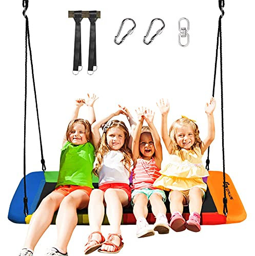 GYMAX 150 x 80 cm Baumschaukel, Nestschaukel für Kinder & Erwachsene, Hängeschaukel Gartenschaukel mit 100-180 cm höhenverstellbaren Seilen, bis 317 kg belastbar, Indoor & Outdoor geeignet (Bunt)