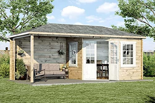 Alpholz 5-Eck Gartenhaus Mosel aus Massiv-Holz, Gerätehaus mit 40 mm Wandstärke, Garten Holzhaus inklusive Montagematerial, Geräteschuppen Größe: 598 x 300 cm
