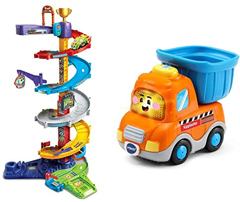 Vtech TUT TUT Baby Flitzer - 2-in-1 Turboturm – Großes Turm-Spielset mit 2 Aufbaumöglichkeiten, Turborenner, Weichen, Falltür u. v. m. 1-5 Jahren & 80-517304 TUT TUT Baby Flitzer - Kipplaster