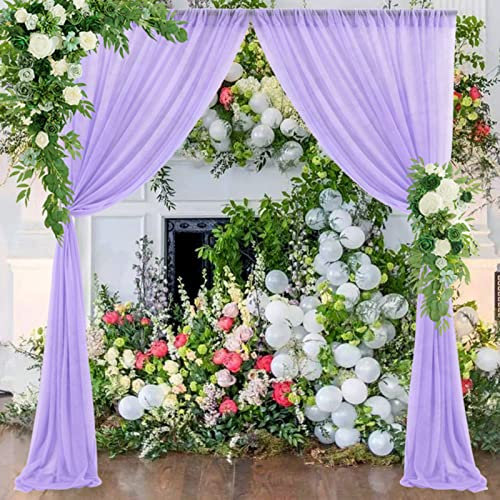 EXQULEG Voile Querbehang Freihanddeko Chiffon Vorhang Hochzeit Vorhänge Gardinenschals für Hochzeitsbogen & Traubogen Fenster Deko Tüllstoff Meterware Halbtransparent (Helles Lila,1.5x3M-1pcs)