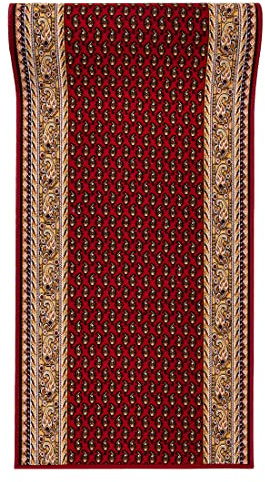 Mazovia Alfombra de Pasillo Pasillo 67x175cm Rojo Clásico Retro Años 90 | Alfombra de Pasillo para Cocina Lavadero Dormitorio Recibidor Suave Antideslizante Base de Caucho Sintético Vendido por Metro