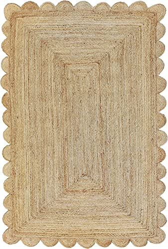 Arise Export Scalloped Natural Jute Area Rug 2x3 Ft | Handmade Floor Carpet for Living Room, Bedroom, Entryway & Home Décor | Natural Color