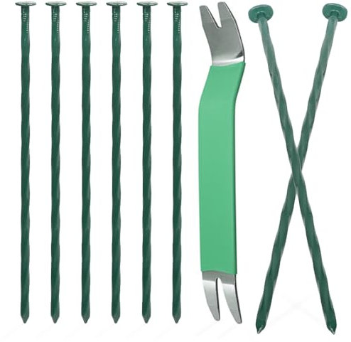 Bakulyor 50 Pack Metal Landscape Stakes, 8 Inch Artificial Grass Spikes, 6 Gauge Large Landscaping Staples, Green Edging Anchor Stake for Garden Ground Grass Lawn Paver Timber Border Weed Barrier 8
