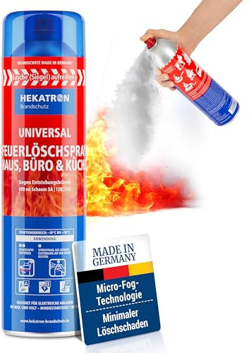 Hekatron Fire extinguishing spray, highly effective foam extinguisher, spray range up to 4 metres, extinguishing time 25 seconds, extinguishing spray, ideal for household, kitchen, barbecue and