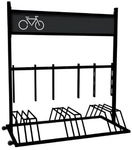 Mobiler Fahrradständer, mit Werbeschild und Transportrollen, aus Stahl, feuerverzinkt und pulverbeschichtet RAL 9005