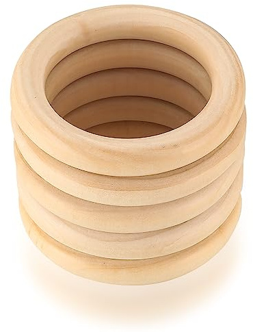 TOOINKCV 5 Stk Holzringe zum Basteln, Natürliche Holz Ringe, Unbehandelter Holz Makramee Ringe, für DIY Schmuck Makramee Armband Anhänger Schmuckherstellung Dekoration Ringe - (Ø 100mm)