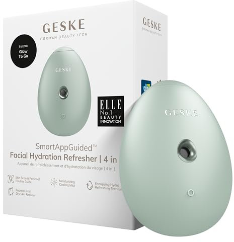 GESKE | Dispositivo rinfrescante per l'idratazione del viso SmartAppGuided™ | 4 in 1 | Vaporizzatore facciale | Brumizzatore | Dispositivo per la pulizia del viso | Nebulizzatore | Bagliore naturale