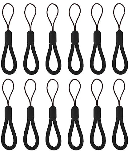 Cobee Lot de 12 Petites dragonnes de Poignet réglables en Nylon pour téléphone Portable, Appareil Photo, clés USB - 12 cm - Noir